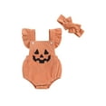 thumbnail image 1 of Halloween Newborn Baby Girls Outfits Pumpkin Face Overalls Romper Sleeveless Corduroy Jumpsuit + Headband Fall Clothes, 1 of 8