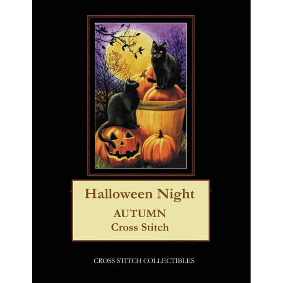 Halloween Night: Autumn Cross Stitch Pattern (Paperback)(Large Print)