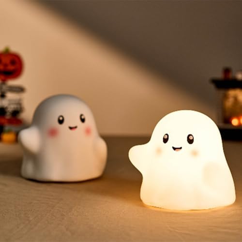 Halloween Night Light, Cute Touch Night Light Rechargeable Dimmable Nightlight Novelty Ghostess Element Silicone Bedside Lamp for Toddler Baby Kids Dorm Room Decor 3-Level Nursery Nightlight (1pcs)
