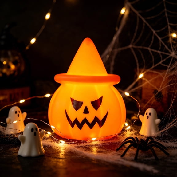 Halloween Night Light Decor Pull String Pumpkin Handheld LED Lamp 4.02x3.15in Plastic Pull String & Warm for Home Party Indoor Halloween Home Decor by MPOISVA