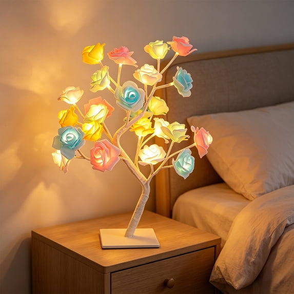Halloween Night Light LED Rose Tree Branch USB Fake Flower Romantic Bedroom Desk Decor by OVFUIZ
