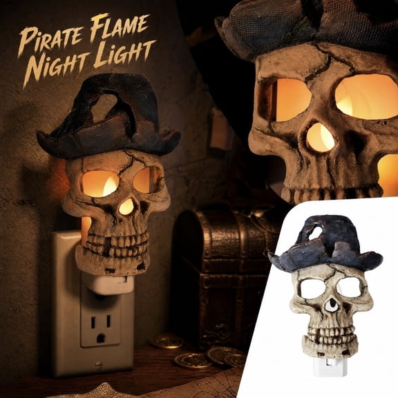 Halloween Night Light Plug in Spooky Pirate Skeleton Gothic Indoor Decoration Scary Festive Accent for Home Bedroom Dorm Themed Party Holiday Display 1 Pack