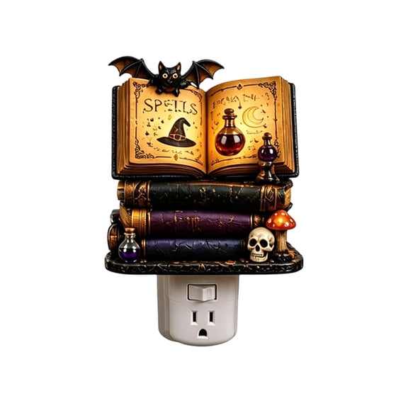 Halloween Night Light Plug in 4 X 4 Inch Witch Spells Book Design Vintage Halloween Decor Spooky Halloween Decorations for Bedroom Home 1 Pack