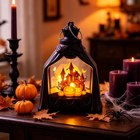 Halloween Night Light Projection Ghost Castle Pumpkin Witch Pattern Tabletop Lamp by OVFUIZ