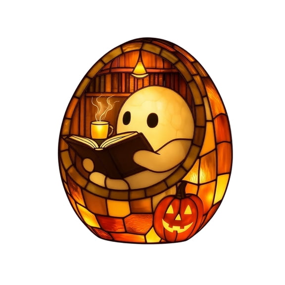 Halloween Night Light, Resin Stained Glass Style Ghost Reading Lamp, 1 Pack Decorative Ornament with Warm Ambient Glow, for Indoor Halloween Party Bedroom Desk Spooky Atmosphere Home Holiday Decorati