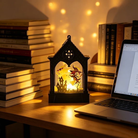 Halloween Night Light Spooky House Mini LED 5.9in Battery Tabletop Hanging Decor by OVFUIZ