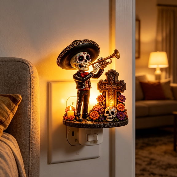 Halloween Night Light, Vintage Plug-in Skeleton Nightlight, 3D Spooky Halloween Decoration for Bedroom, Hallway, Bathroom & Room