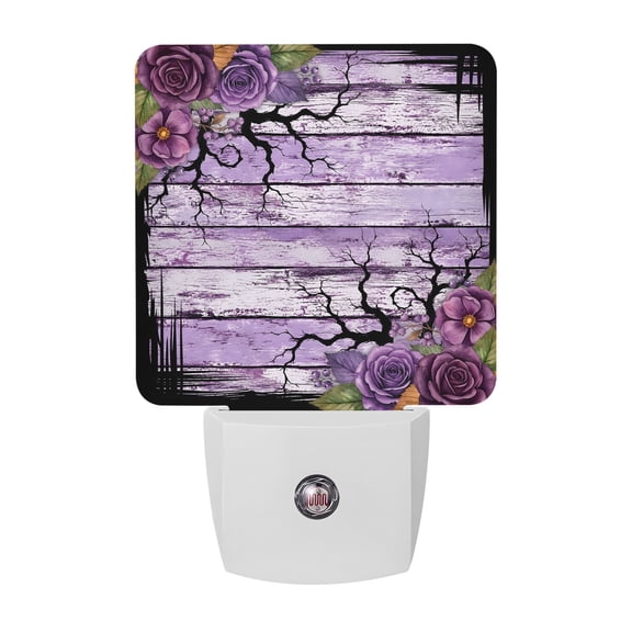 Halloween Night Lights, Dark Romantic Vintage Purple Rose Goth Tree Purple Wood Grain Smart Auto Dusk to Dawn Sensor Nightlights Plug-in Nightlight for Bedroom Bathroom Living Room Kitchen Hallway
