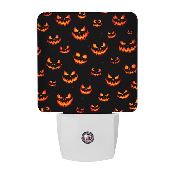 Halloween Night Lights, Horror Flame Face Angry Pumpkins Burning Eyes Black Smart Auto Dusk to Dawn Sensor Nightlights Plug-in Nightlight for Bedroom Bathroom Living Room Kitchen Hallway