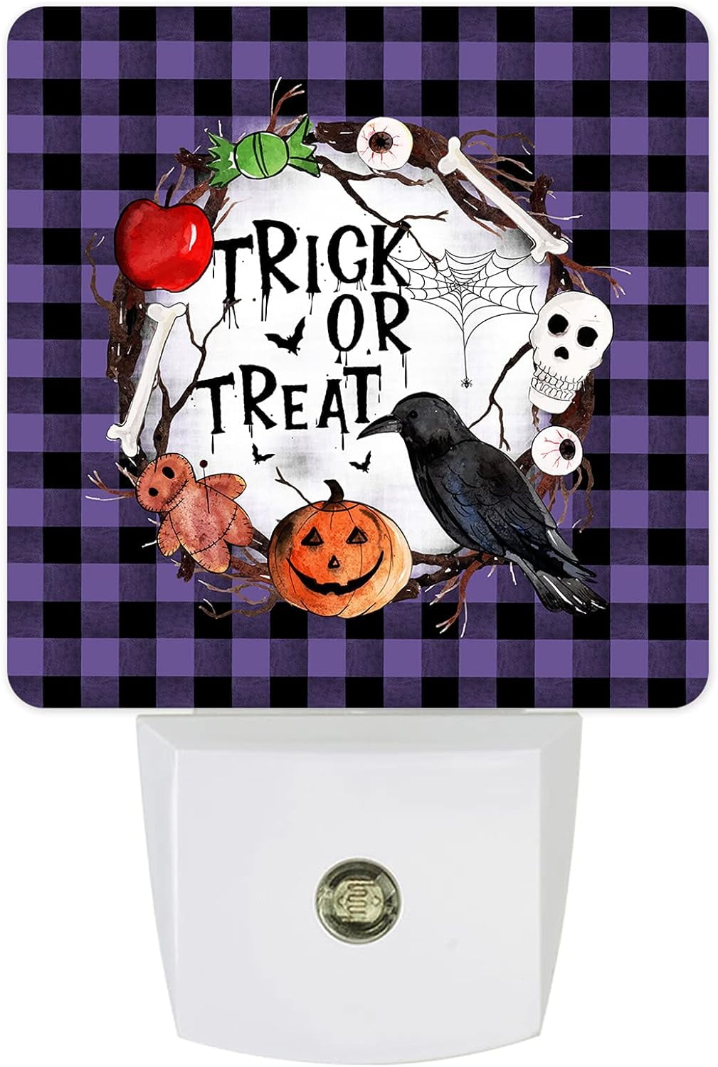 Halloween Night Lights Plugin, Happy Halloween Haunted House Pumpkin Gnome Crow Bat LED