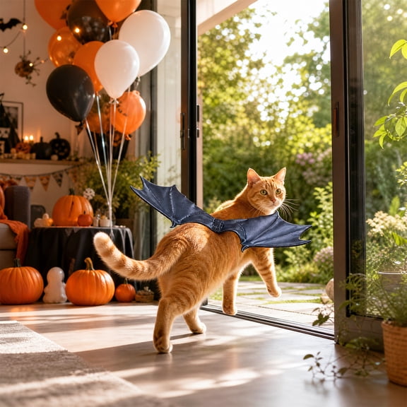 Halloween Night Wing Wing Set for Pet Wear on Back, Realistic Low Weight Spooky Costume Accessory, Adjustable Secure Wings for Cats Small Dogs, Festive Holiday Party Outfit for Indoor Outdoor