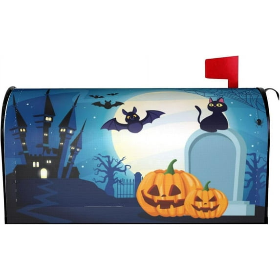 Halloween Night with Pumpkin and Graveyard Mailbox Cover Magnetic Mailbox Wraps Post Box Cover Décor 21x18 in