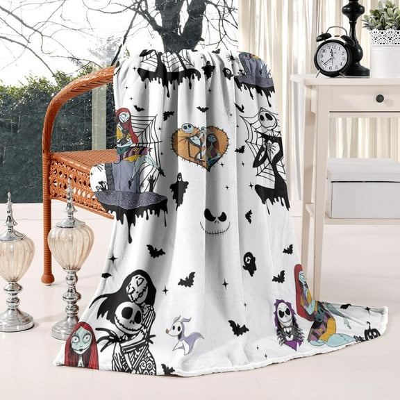 Halloween Nightmare Before Warm Flannel Blanket Soft Christmas Jack Skeleton Throws for Couch Bed Chair and Blanket for All Season,60" X 80"