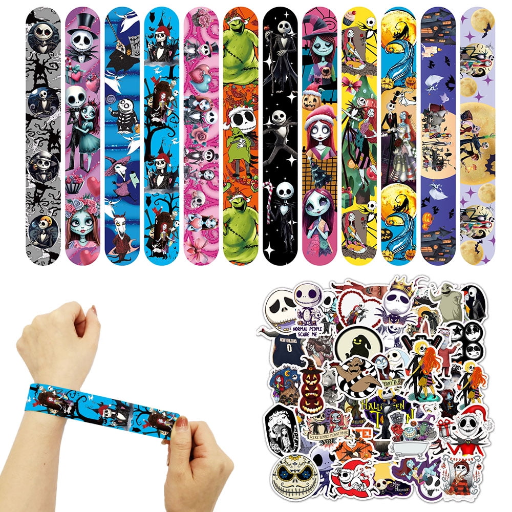 Halloween Nightmare Before Christmas Slap Bracelets Bulk Nightmare Before Christmas Stickers Halloween Christmas Party Favors Halloween Trick or Tread Skeleton Demon Party Supplies Party Decoration