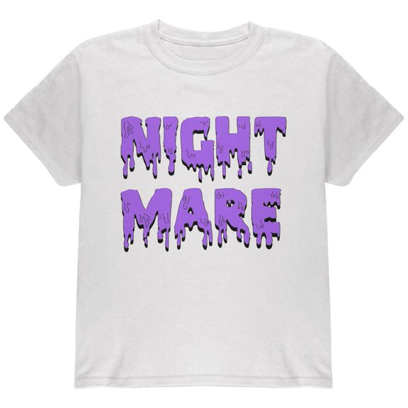 Halloween Nightmare Horror Purple Dripping Text Youth T Shirt White YSM