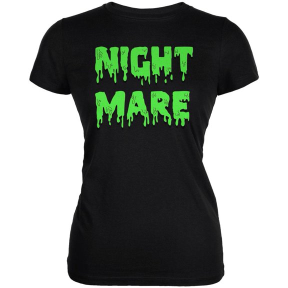Halloween Nightmare Horror Slime Dripping Text Juniors Soft T Shirt Black SM