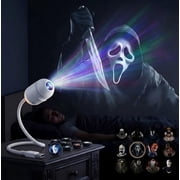 Halloween Nightmare Night Light Projector, USB Gooseneck Ambient Lamp with 12 Interchangeable Scary Film Character Slide Discs for Bedroom & Party