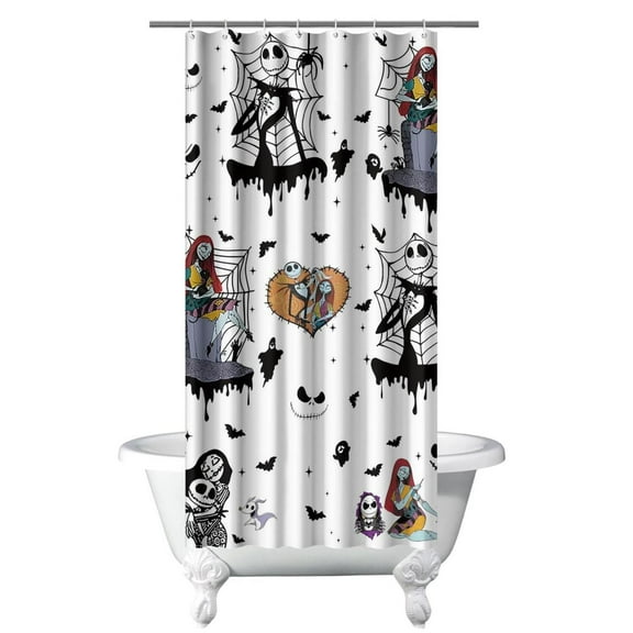 Halloween Nightmare Before Shower Curtain Christmas Jack Skeleton Modern Polyester Waterproof Shower Curtain for Bathroom Home Decor with 7 Hooks 36x72in