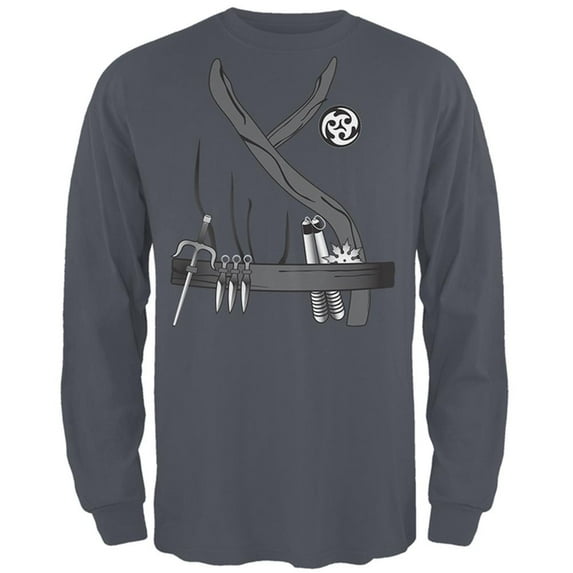 Halloween Ninja Assassin Costume Mens Long Sleeve T Shirt Charcoal LG