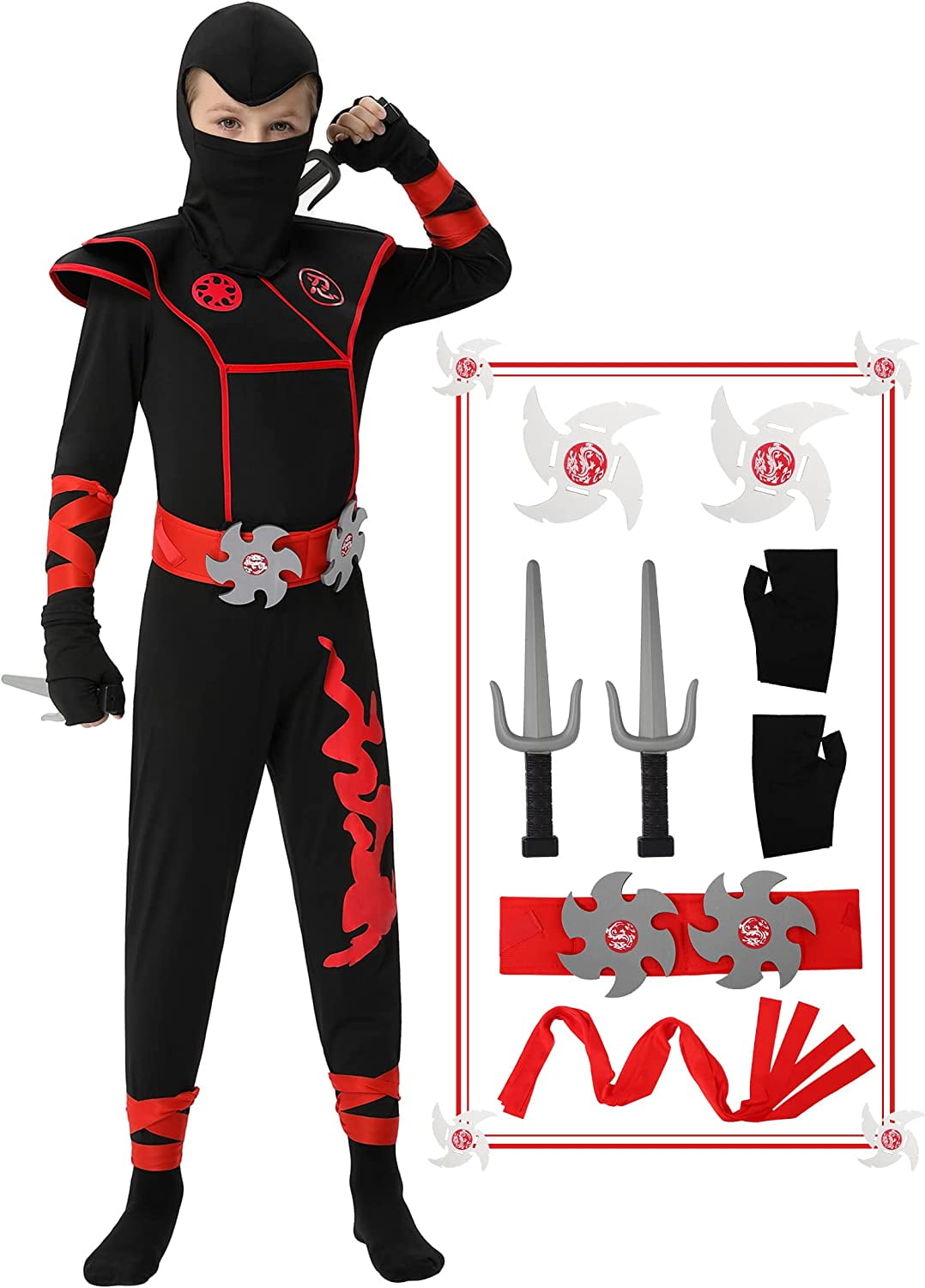 Halloween Ninja Deluxe Costume for Kids Ninja Costume With Ninja Foam  Accessories Toys 