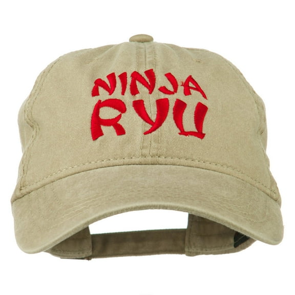 Halloween Ninja RYU Embroidered Washed Cap - Khaki OSFM