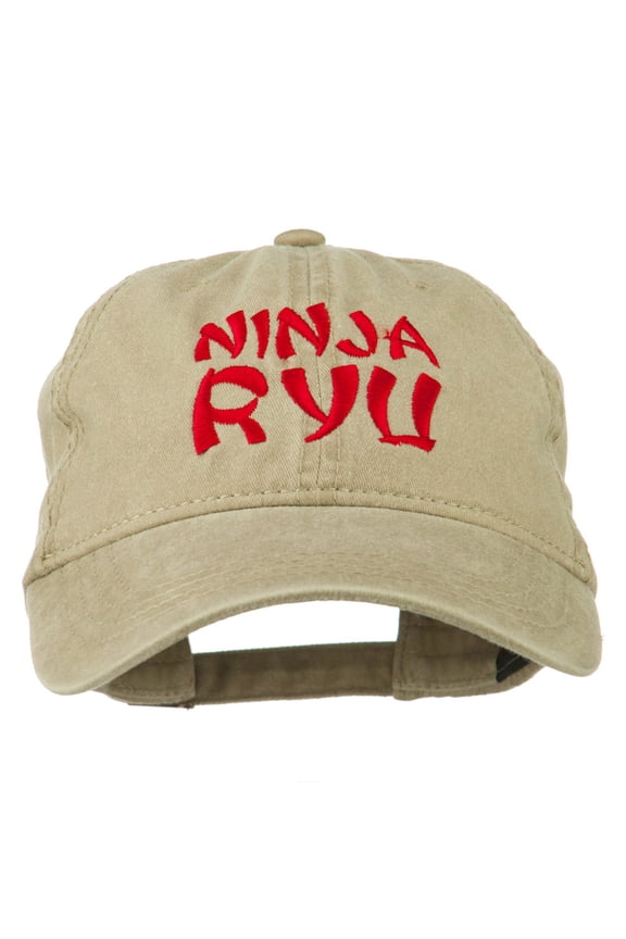 Halloween Ninja RYU Embroidered Washed Cap - Khaki OSFM