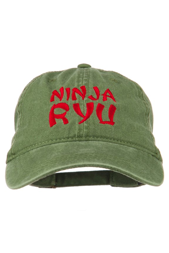 Halloween Ninja RYU Embroidered Washed Cap - Olive Green OSFM