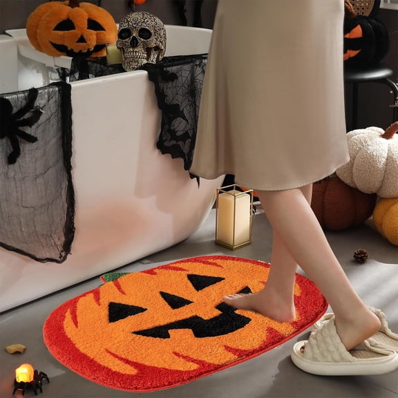 Halloween Non-Slip Bathroom Rug Soft Washable Fall Bath Mat Absorbent Kitchen Floor Mat Spooky Decor For Bathroom Living Room Entryway Fall Halloween Home Decorations