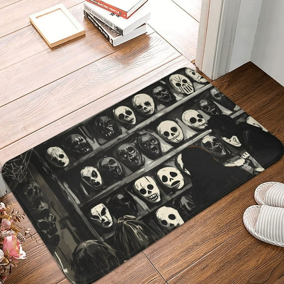 Halloween Non Slip Door Mat, Halloween Mask Wall (2) Halloween Decor Absorbent Bath Tub Mats, Bathroom Rugs Welcome Mat, Bath Mat for Halloween Decor Home, Kitchen 16x24in