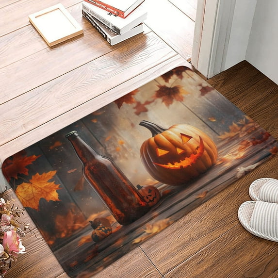 Halloween Non Slip Door Mat, Halloween Pumpkin Beer Halloween Decor Absorbent Bath Tub Mats, Bathroom Rugs Welcome Mat, Bath Mat for Halloween Decor Home, Kitchen 16x24in
