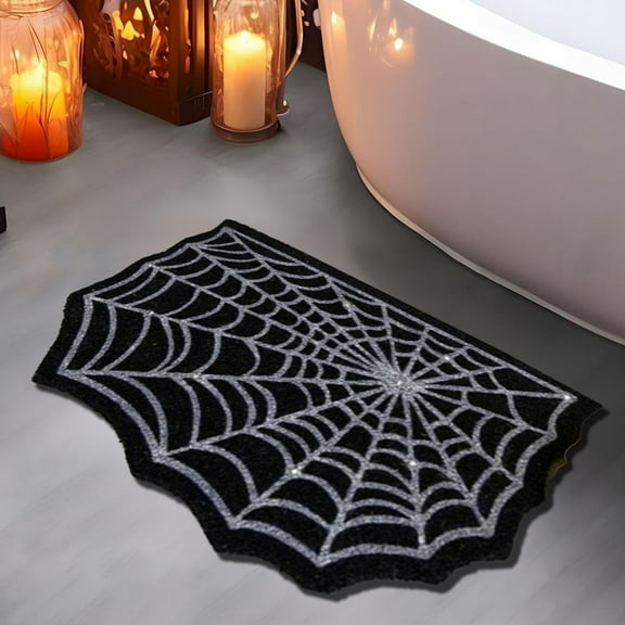 Halloween Non-Slip Floor Mat - Ghost Bat Print Absorbent Doormat Waterproof Backing Indoor Outdoor Entry Rug Seasonal Home Decor(C)