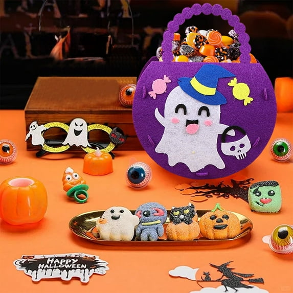 Halloween Non-Woven Candy Tote - Pumpkin Ghost Print Trick-or-Treat Bag Reusable Party Favor Pouch s Gift Container(B)