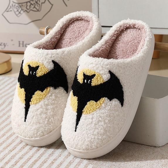 Halloween Non-slip Slippers for Women Men, Fuzzy House Shoes with Memory Foam for Indoor Bedroom