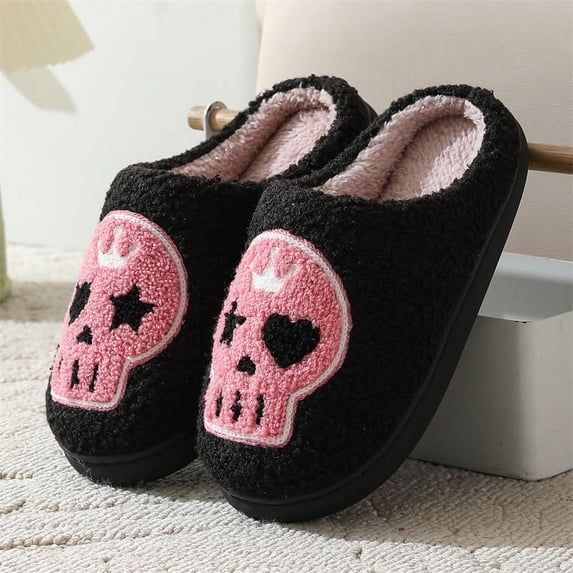Halloween Non-slip Slippers for Women Men, Fuzzy House Shoes with Memory Foam for Indoor Bedroom