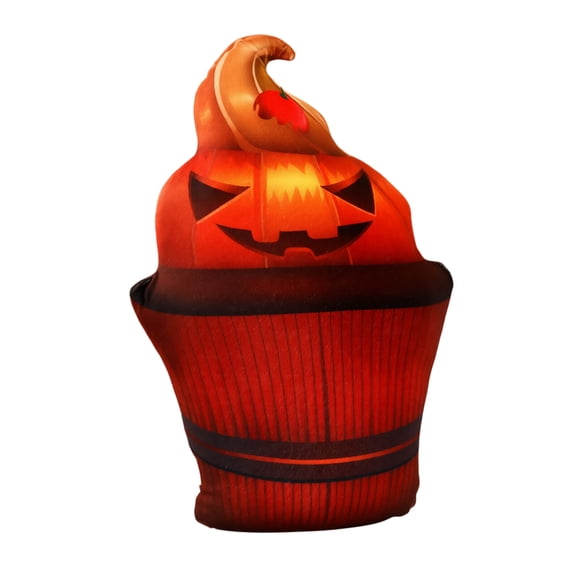 Halloween Novelty Shaped Print Pillow, Cupcake Form Plush Cushion with Jack O Lantern Face Cherry Accent for Home Decor Party Sofa Rest Holiday Gift