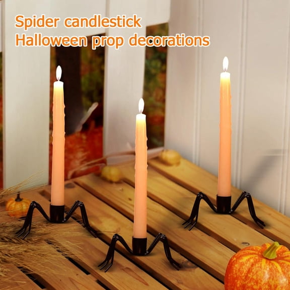 Halloween Novelty Spider Candlestick Holder, Metal Spider Shaped Taper Candle Stand for Indoor Halloween Party Mantel Table Decoration