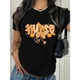 thumbnail image 1 of Halloween Nurse Graphic Tee T Shirt Top Pumpkin Stethoscope Design Cotton Short Sleeve Crew Neck Black S-5XL, 1 of 5