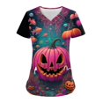 Halloween Nursing Uniforms Shirts Women Pumpkins Bats Printed Short