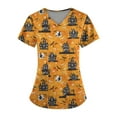 Halloween Nursing Uniforms Shirts Women Pumpkins Bats Printed V Neck
