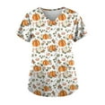 Halloween Nursing Uniforms Shirts Women Pumpkins Bats Printed VNeck