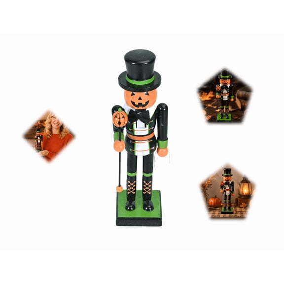 Halloween Nutcracker Ornament,11.2 Inch Wooden Pumpkin Statue,Soldier Design Perfect For Mantels Shelves And Tabletops