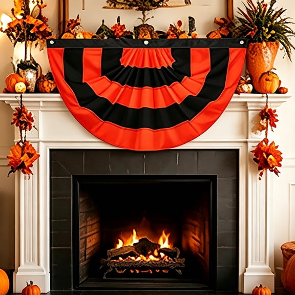 Halloween Nylon Flag Bunting2x4ft Fully Sewn Orange & Black 5 Stripe Fan Flag Bunting Banner Pleated Fans
