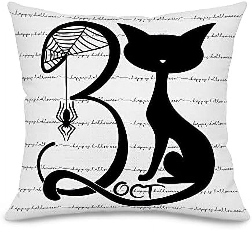 Halloween October 31 Pillow Covers 18x18 Inch Black Cat Spider 