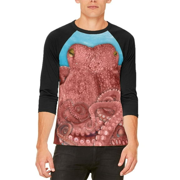 Halloween Octopus Costume Mens Raglan T Shirt White-Black SM