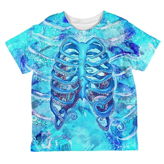 Halloween Octopus Kraken Skeleton Ribs Costume All Over Toddler T Shirt Multi 6T