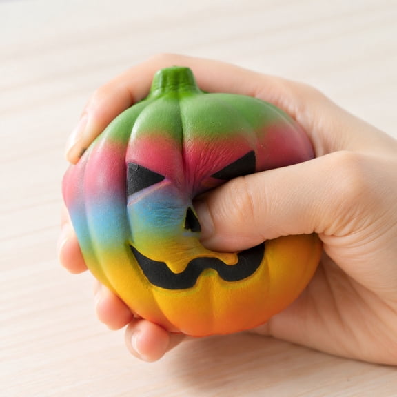 Halloween Office Decor, Halloween Desk Decorations, Stress Ball Squeeze, Relaxation Relief Items Squeeze, Ball, Squeeze, 4X4X3.5 Inch Rainbow Gradient Soft Jack O Lantern Sensory