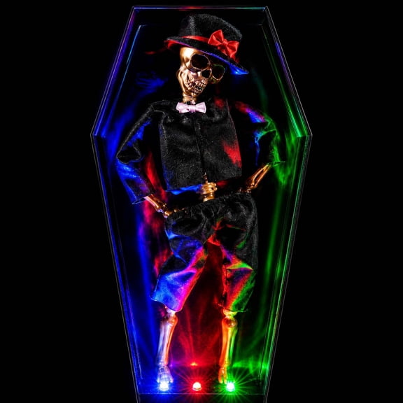 Halloween Office Decor,Halloween Table Decor,Halloween Coffin Dancing Skeleton Decor Bride And Groom Couple Skeleton With LED Lights Spooky Dancing Figure(Black 12IN)