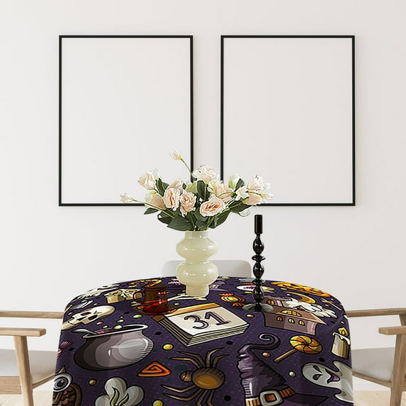 Halloween Oil Resistant Round Tablecloth Digital Print Waterproof Party Dining Table Cover - Thematic Design Easy Clean for Home Kitchen Decor(G)