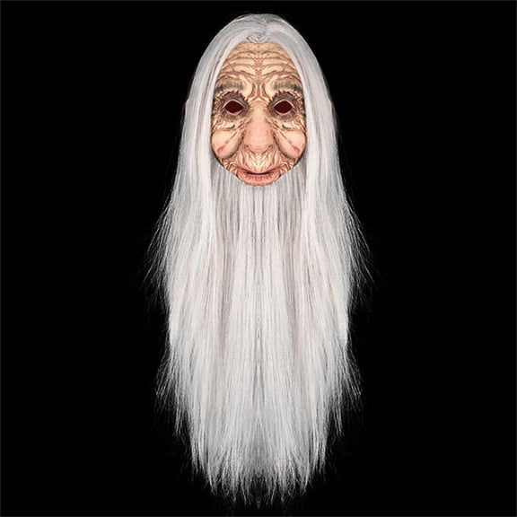 Halloween Old Man Mask with Long Hair, Spoof Bald Man Mask, Full Head Realistic Wrinkle Face Grandpa Mask for Halloween Masquerade Costume Party