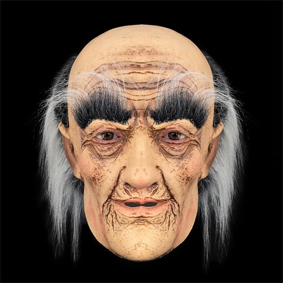 Halloween Old Man Mask with Silver Hair, Spoof Bald Man Mask, Full Head Realistic Wrinkle Face Grandpa Mask for Halloween Masquerade Costume Party